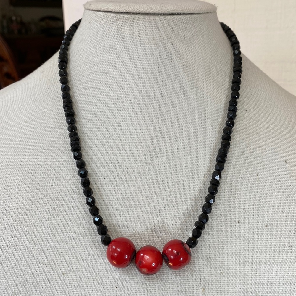 Sparkly black glass bead necklace 925 silver clasp